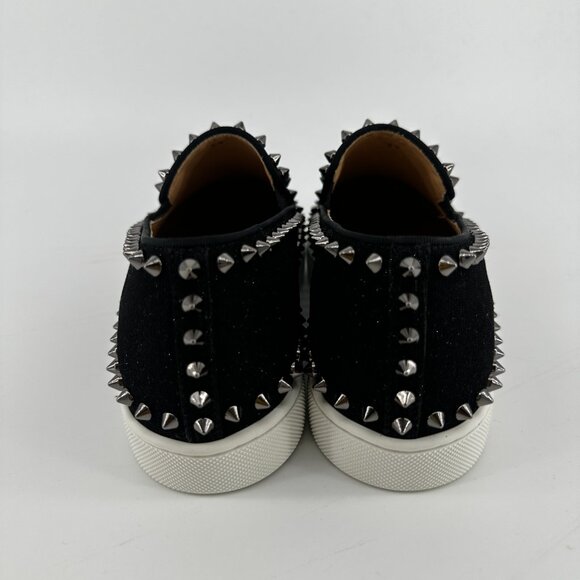 Louboutin Black GLITTER Slip On's with Silver Studs - Size 39 - Picture 6 of 10